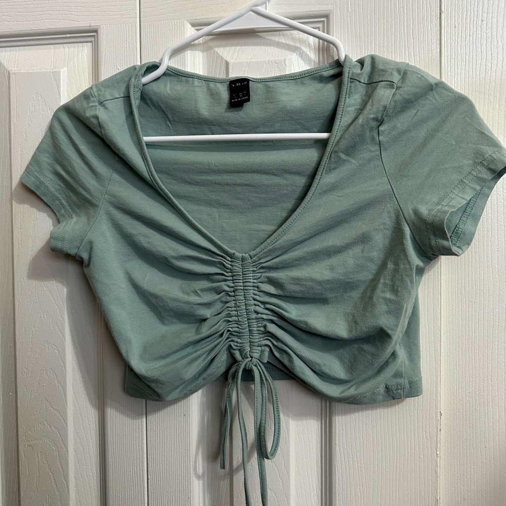 Light Blue Ruched Crop Top